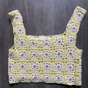 Altar'd State Yellow Floral Crochet Tank Top